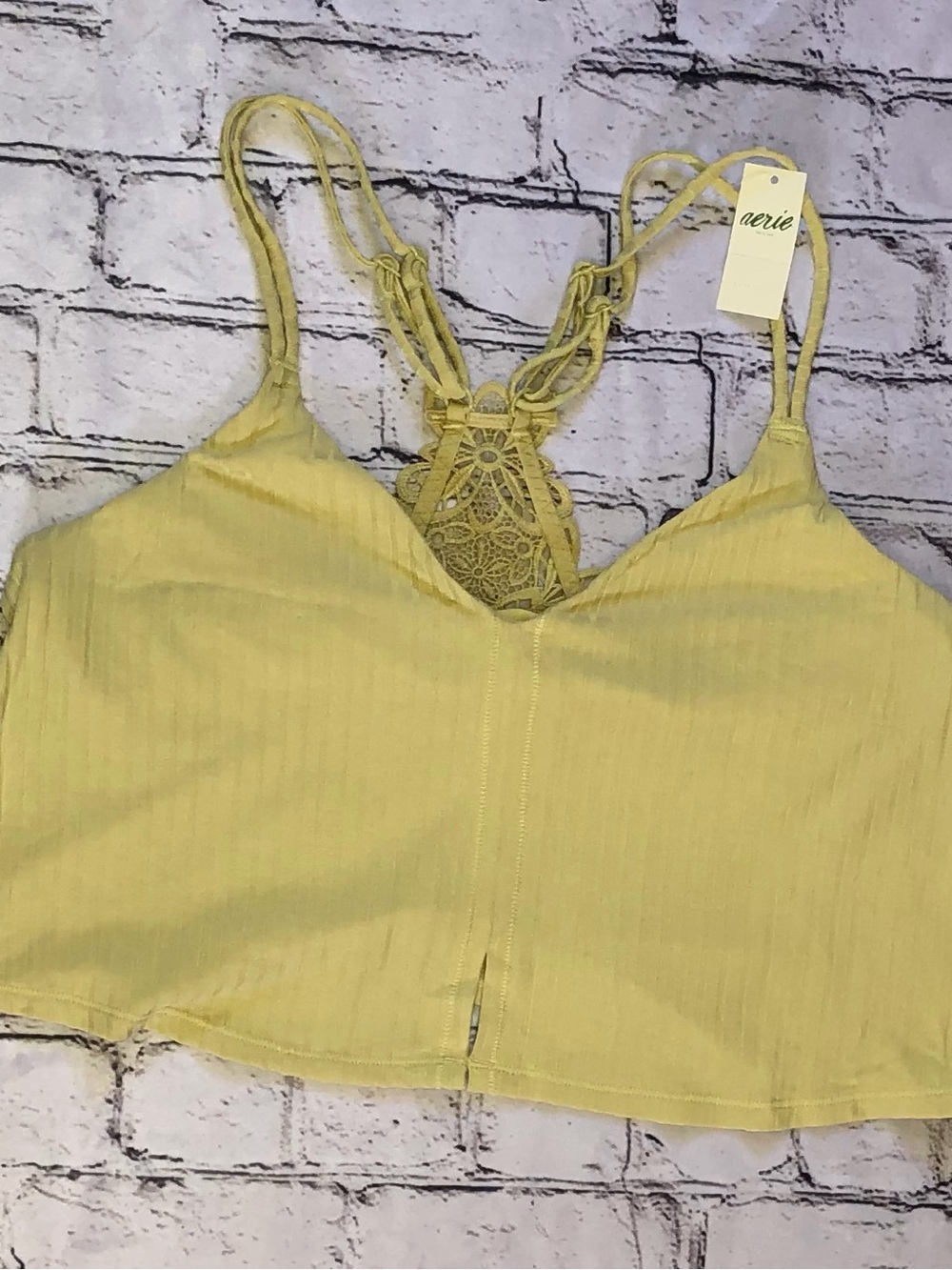 Aerie Light Yellow Crochet Racerback Bralette Cami
